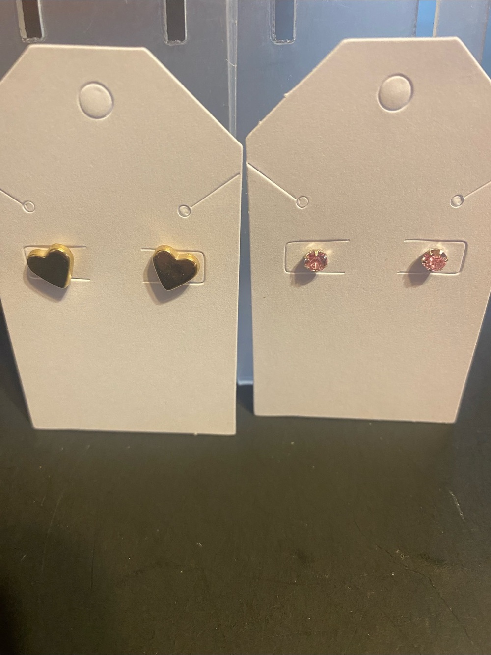 Gold Heart Stud Earrings and Pink Crystal Stud Set - Women Jewelry